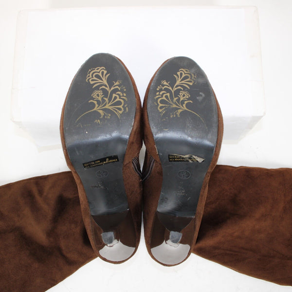 Anne Michelle Sz 9 Brown Faux Suede Upper Faux Fur Inner 4" Thigh High Boots