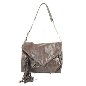 Hype Sz 13 x 10 x 6 Taupe Flap Tassel Goldtone Chain Shoulder Purse 6620Q
