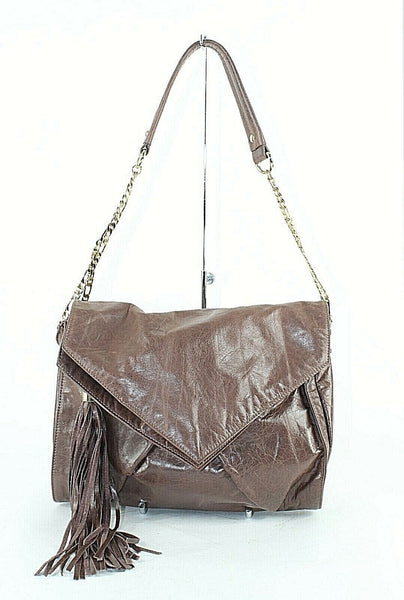 Hype Sz 13 x 10 x 6 Taupe Flap Tassel Goldtone Chain Shoulder Purse 6620Q