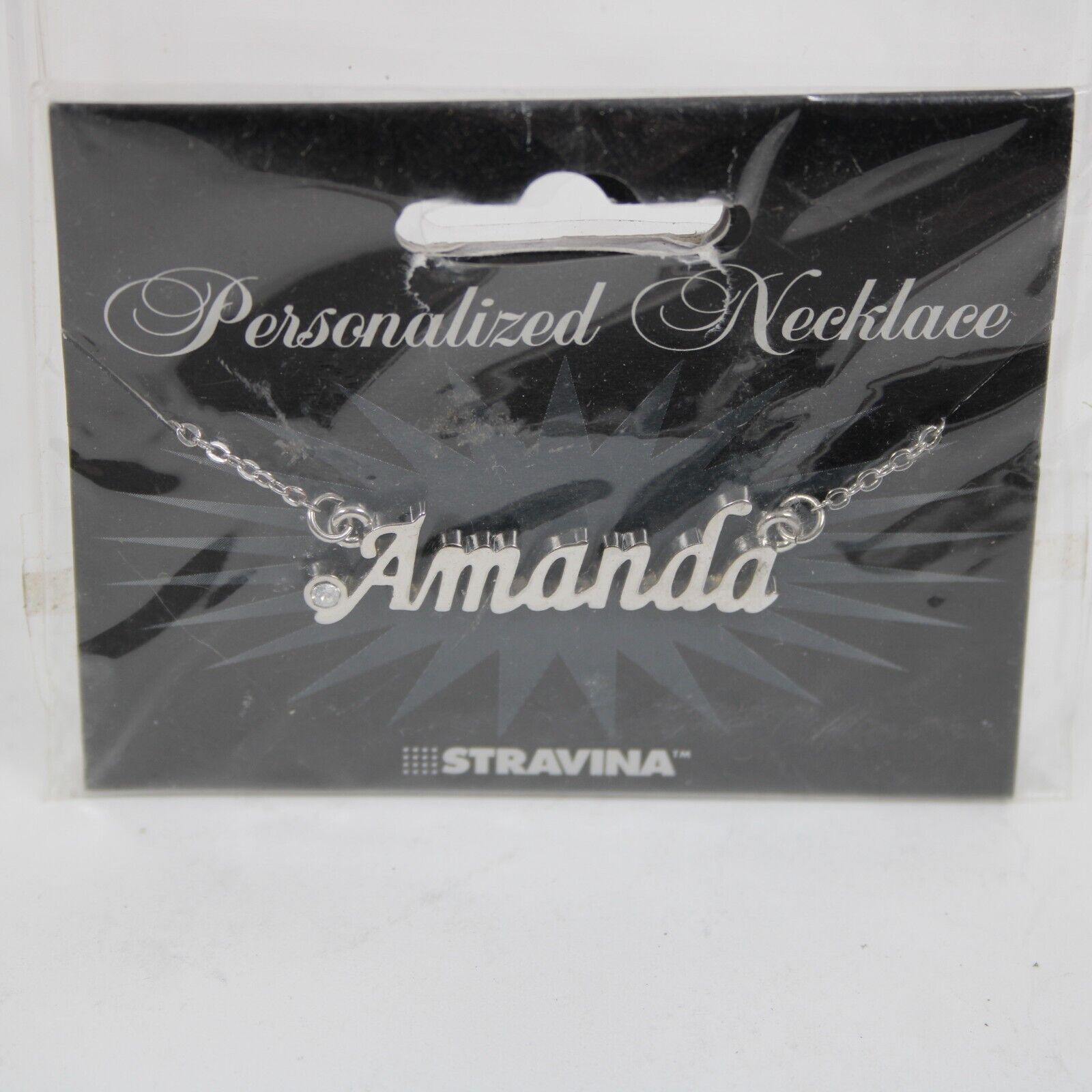 AMANDA NEW Name Silvertone Rhinestone 14.5" w 4.5" Multi Ring Ext Necklace