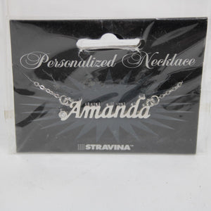 AMANDA NEW Name Silvertone Rhinestone 14.5" w 4.5" Multi Ring Ext Necklace