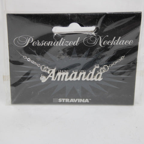 AMANDA NEW Name Silvertone Rhinestone 14.5" w 4.5" Multi Ring Ext Necklace