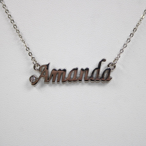 AMANDA NEW Name Silvertone Rhinestone 14.5" w 4.5" Multi Ring Ext Necklace