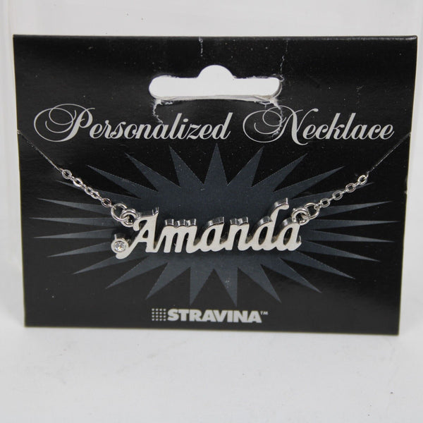 AMANDA NEW Name Silvertone Rhinestone 14.5" w 4.5" Multi Ring Ext Necklace