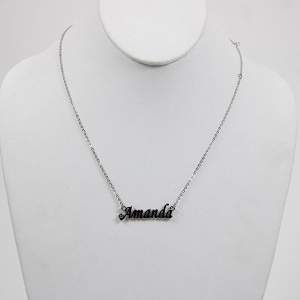 AMANDA NEW Name Silvertone Rhinestone 14.5" w 4.5" Multi Ring Ext Necklace