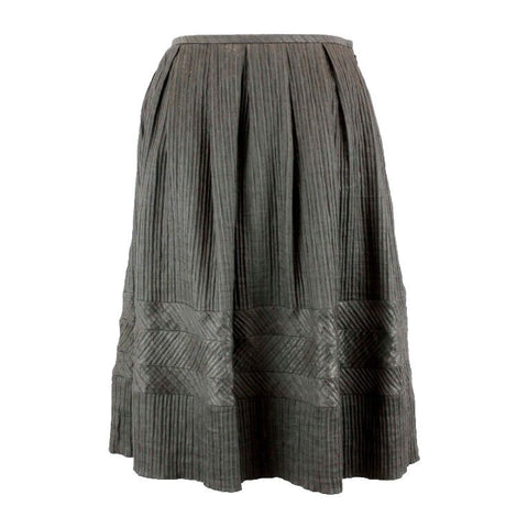 Ellen Tracy Sz 10 Greyish Olive Shimmer Textured Linen Paper Bld Lined Skirt