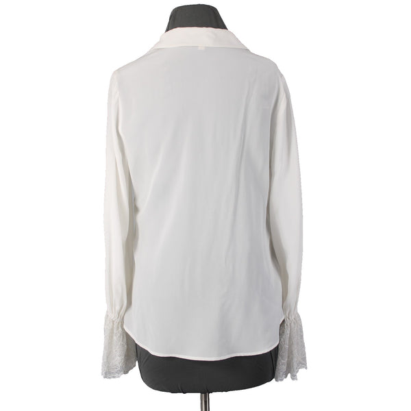 L' Agence Top Sz SP White Collared Bell Sleeve Lace Button Down Blouse