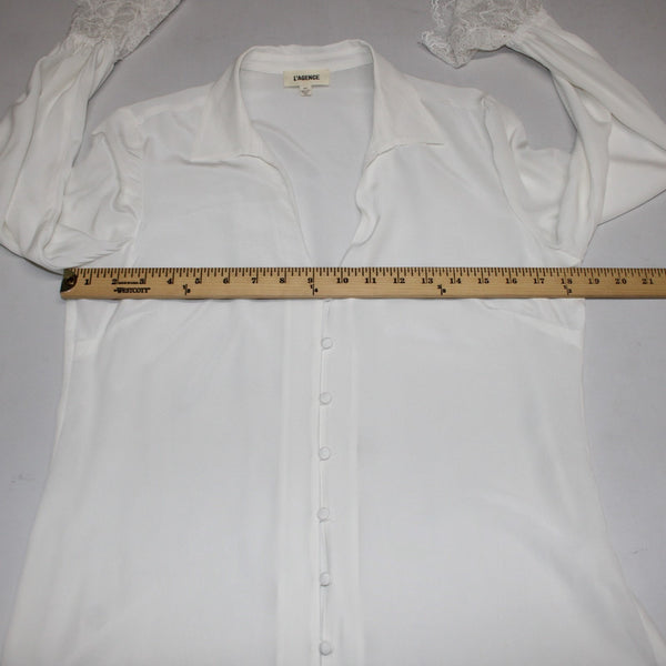 L' Agence Top Sz SP White Collared Bell Sleeve Lace Button Down Blouse