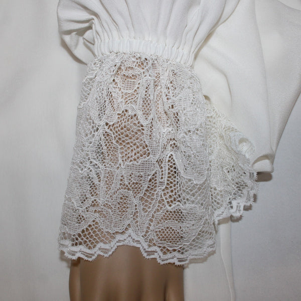 L' Agence Top Sz SP White Collared Bell Sleeve Lace Button Down Blouse
