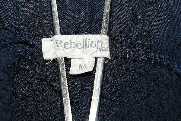 Rebellion M Navy Light Blue Red Embroidered 100% Cotton Peasant Top