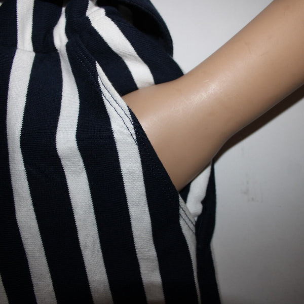 J Crew NEW Sz 14 Navy Blue White Stripped Sleeveless Belted 100% Cotton Jumpsuit