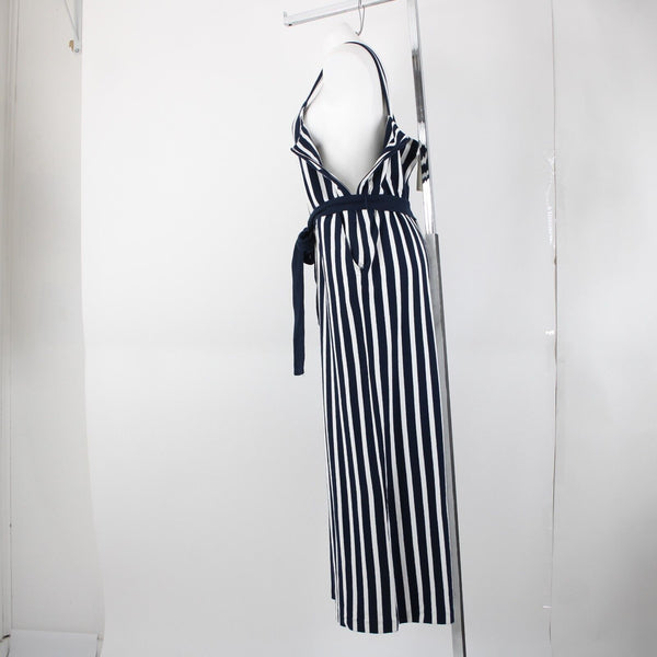J Crew NEW Sz 14 Navy Blue White Stripped Sleeveless Belted 100% Cotton Jumpsuit