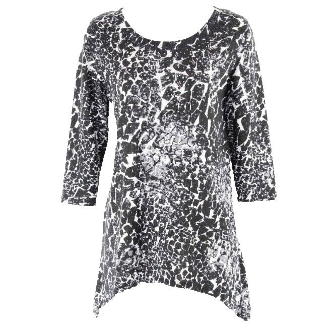 Onque Casuals Sz S Black Gray White Rhinestones Poly Spandex Asym Top