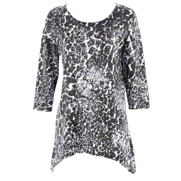 Onque Casuals Sz S Black Gray White Rhinestones Poly Spandex Asym Top