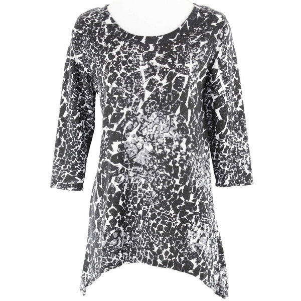 Onque Casuals Sz S Black Gray White Rhinestones Poly Spandex Asym Top
