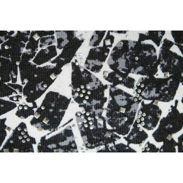 Onque Casuals Sz S Black Gray White Rhinestones Poly Spandex Asym Top
