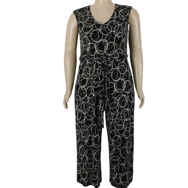 Joseph Ribkoff Jumpsuit NEW Sz 16 Black Brown Multi Color Unlined Poly Jumpsuit