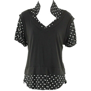 Olivia Paige NEW PL Black White Polka Dots Layered Look Poly Spandex Top