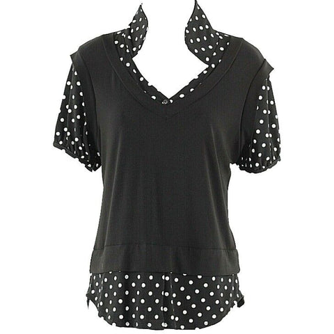 Olivia Paige NEW PL Black White Polka Dots Layered Look Poly Spandex Top
