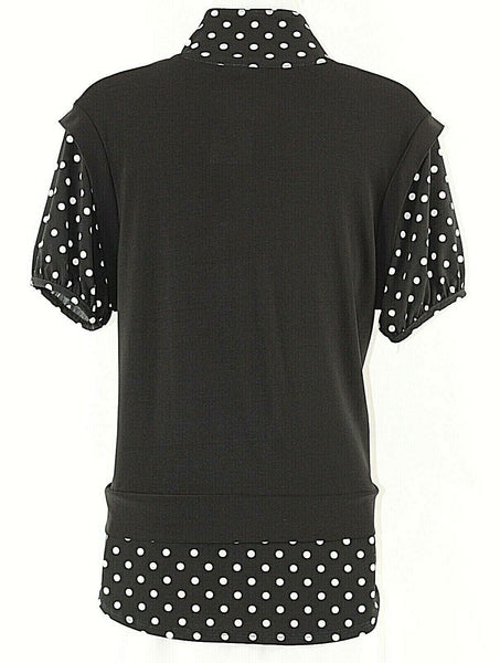 Olivia Paige NEW PL Black White Polka Dots Layered Look Poly Spandex Top