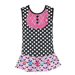 Heather Hill Sz XL (5-6T) Black White Pink Multi Cotton Spandex Ruffle Dress