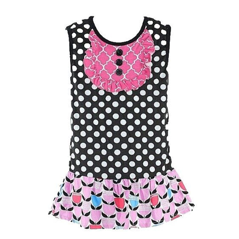 Heather Hill Sz XL (5-6T) Black White Pink Multi Cotton Spandex Ruffle Dress