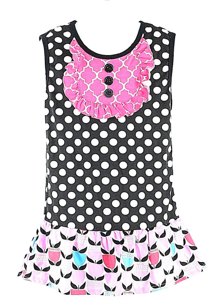 Heather Hill Sz XL (5-6T) Black White Pink Multi Cotton Spandex Ruffle Dress