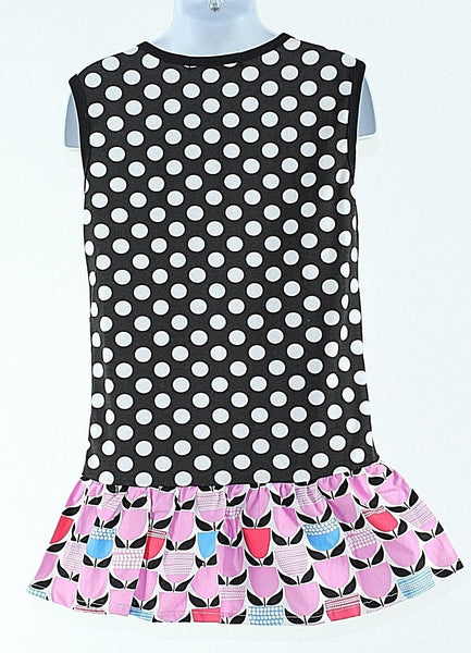 Heather Hill Sz XL (5-6T) Black White Pink Multi Cotton Spandex Ruffle Dress