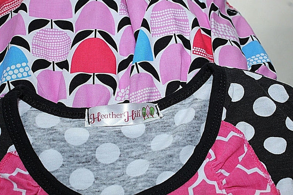 Heather Hill Sz XL (5-6T) Black White Pink Multi Cotton Spandex Ruffle Dress