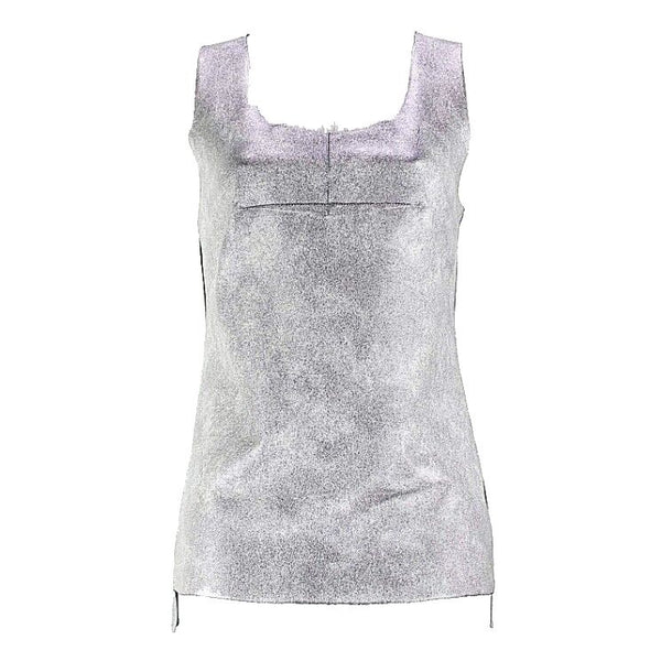 BCBG Sz M Silver Polyurethane Blend Sleeveless Ribbed Knit Side Inset Top