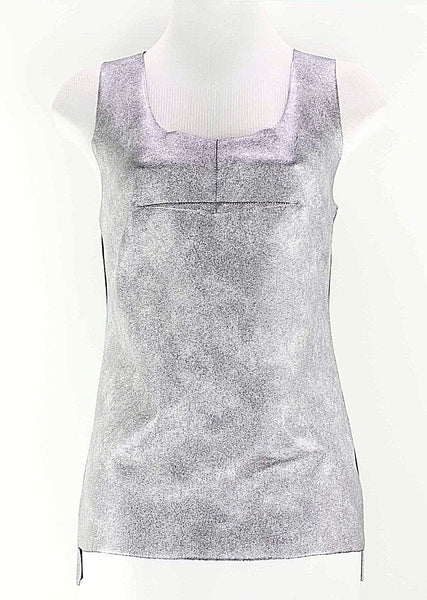 BCBG Sz M Silver Polyurethane Blend Sleeveless Ribbed Knit Side Inset Top