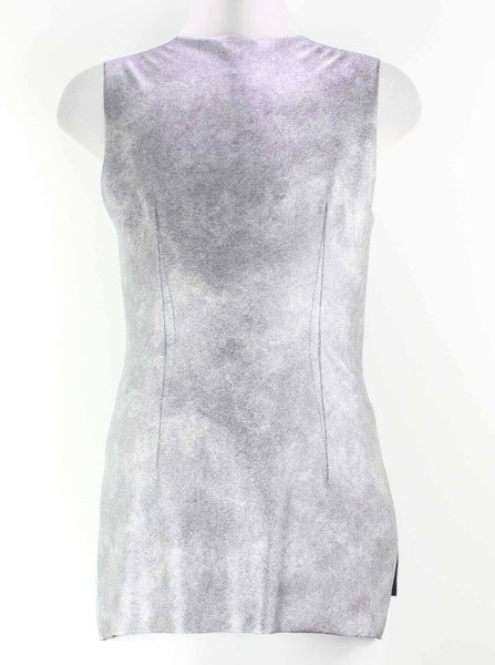 BCBG Sz M Silver Polyurethane Blend Sleeveless Ribbed Knit Side Inset Top