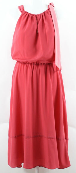 White House Black Market NEW $178 Sz 0 Coral Pink Hi Lo Silky Poly Dress