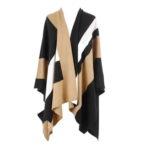 Parrish LA NEW $148 Sz OS Black White Tan Colorblock 100% Acrylic Knit Wrap