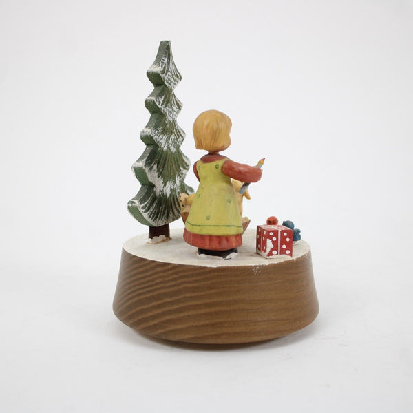 Anri Silent Night Wood Multi Color Xmas Tree With Girl 5" Music Box Figurine
