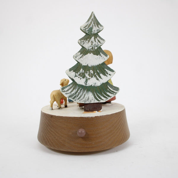 Anri Silent Night Wood Multi Color Xmas Tree With Girl 5" Music Box Figurine