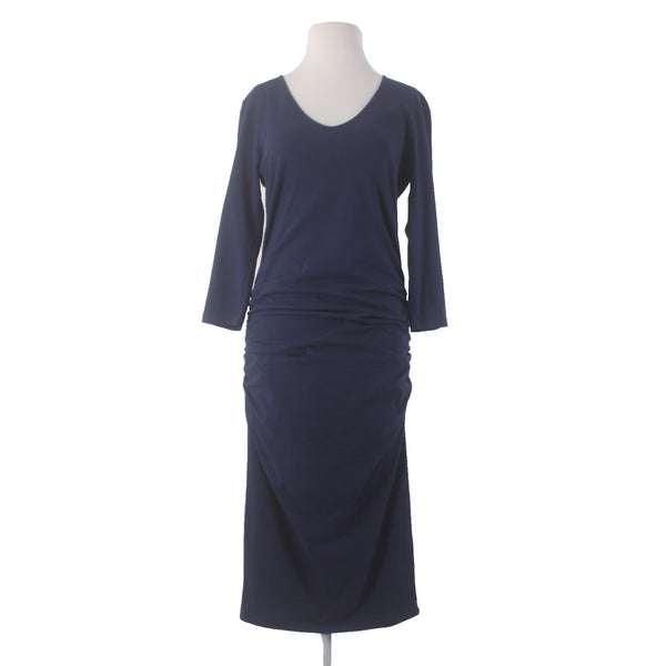 Michael Stars Dress Sz L Navy Blue Round Neck Ruched Sides 100% Cotton Dress