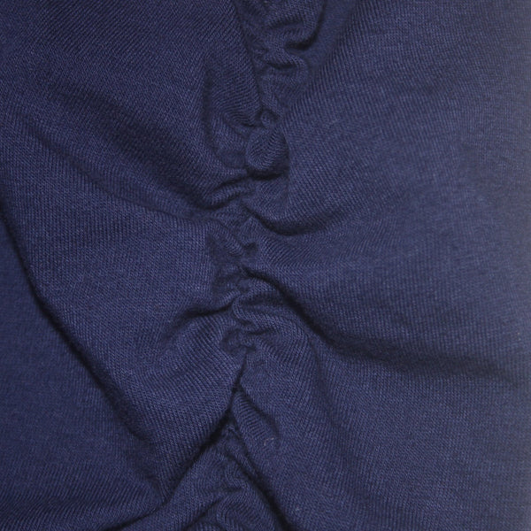 Michael Stars Dress Sz L Navy Blue Round Neck Ruched Sides 100% Cotton Dress