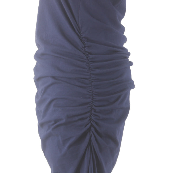 Michael Stars Dress Sz L Navy Blue Round Neck Ruched Sides 100% Cotton Dress