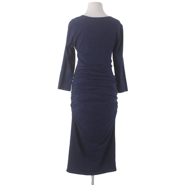 Michael Stars Dress Sz L Navy Blue Round Neck Ruched Sides 100% Cotton Dress
