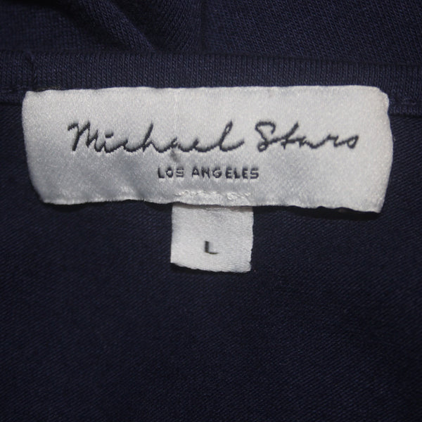 Michael Stars Dress Sz L Navy Blue Round Neck Ruched Sides 100% Cotton Dress