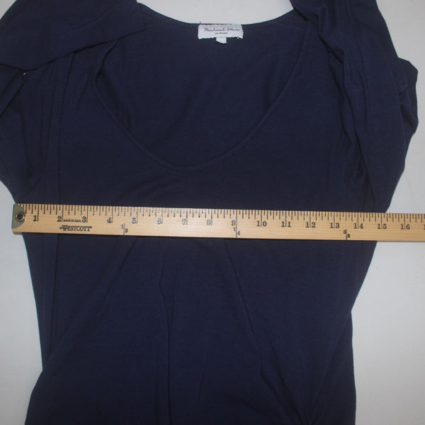 Michael Stars Dress Sz L Navy Blue Round Neck Ruched Sides 100% Cotton Dress