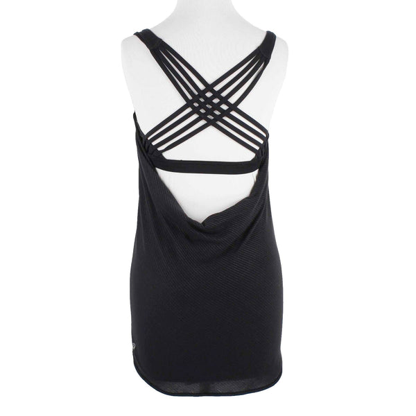 Lululemon Sz 4 Black Gray Stripe Padded Open Back Cross Back Active Wear Top