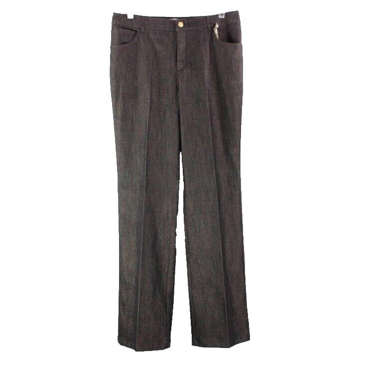 St John Collection Sz 10 x 32 Black Stretch Gold Shimmer Cotton Blend Pants