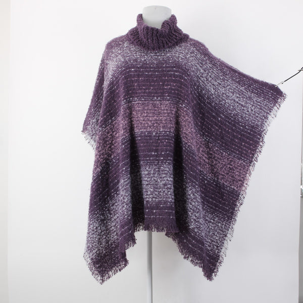 Nine West NEW Purple White Striped Boucle Topper Polyester Wrap Cape Sweater