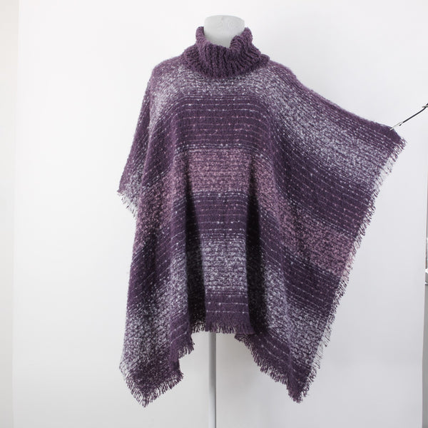 Nine West NEW Purple White Striped Boucle Topper Polyester Wrap Cape Sweater