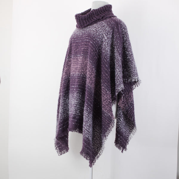 Nine West NEW Purple White Striped Boucle Topper Polyester Wrap Cape Sweater