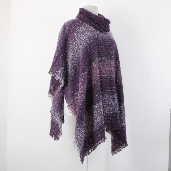 Nine West NEW Purple White Striped Boucle Topper Polyester Wrap Cape Sweater