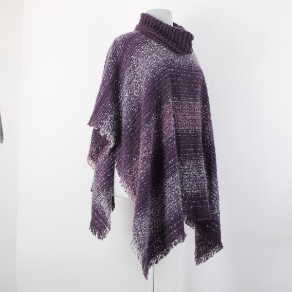 Nine West NEW Purple White Striped Boucle Topper Polyester Wrap Cape Sweater