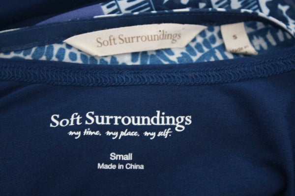 Soft Surroundings Sz S Navy Blue Multi Sheer Poly Lined Rayon Blend Dress